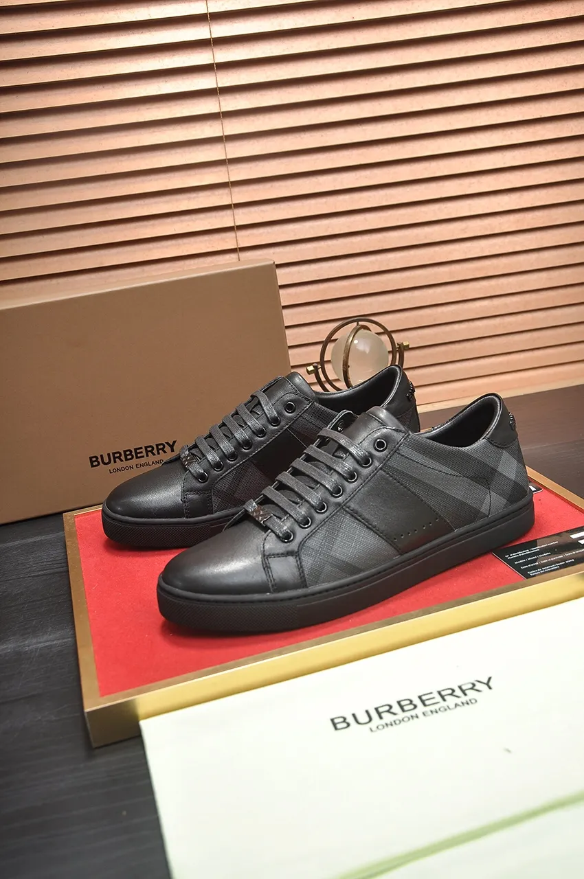 Men's shoes💰480💶[Burberry] (cowhide lining) classic low-top sneakers｜Imported cowhide with classic plaid fabric｜Cow leather lining｜Original outsole｜Fine workmanship and comfortable to wear Size: 38-44 (customized at 45)